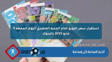 استقرار سعر اليورو أمام الجنيه المصري اليوم الجمعة 9 مايو 2025 بالبنوك
